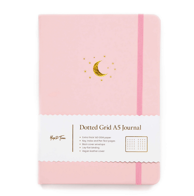 Yop & Tom A5 Dot Grid Journal Notizbuch Bullet Journal Blush Pink Tagebuch - extra dickes Papier, veganes Ledercover, Index, Seitennummerierung