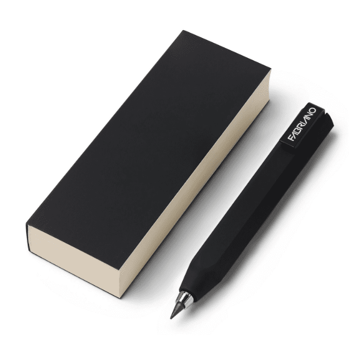 Ispira und Shorty: Mini-Set Schwarz - kleiner geleimter Spendorgelblock (Notizblock) blanko mit mechanischen Bleistift - kurz und kompakt - von Fabriano boutique