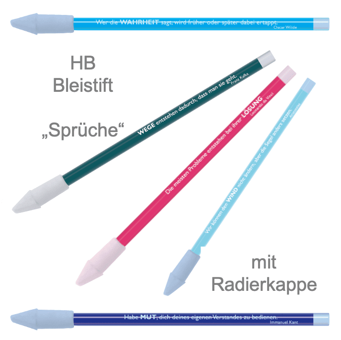 CEDON Bleistift "Sprüche" mit Radierkappe - MUT, WIND, WEGE, LÖSUNG, WAHRHEIT