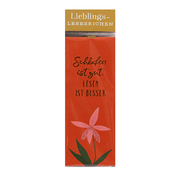 Lesezeichen "Schlafen ist gut, lesen ist besser" aus der Serie "Tropical STYLE" von Goldbuch - Mit Gummi für um's Buch legen