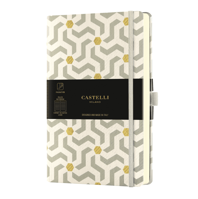 Design Notizbuch SNAKES A5 - liniert - nummerierte Seiten, Index, cremfarbenes Papier aus der Serie ORO GOLD von Castelli