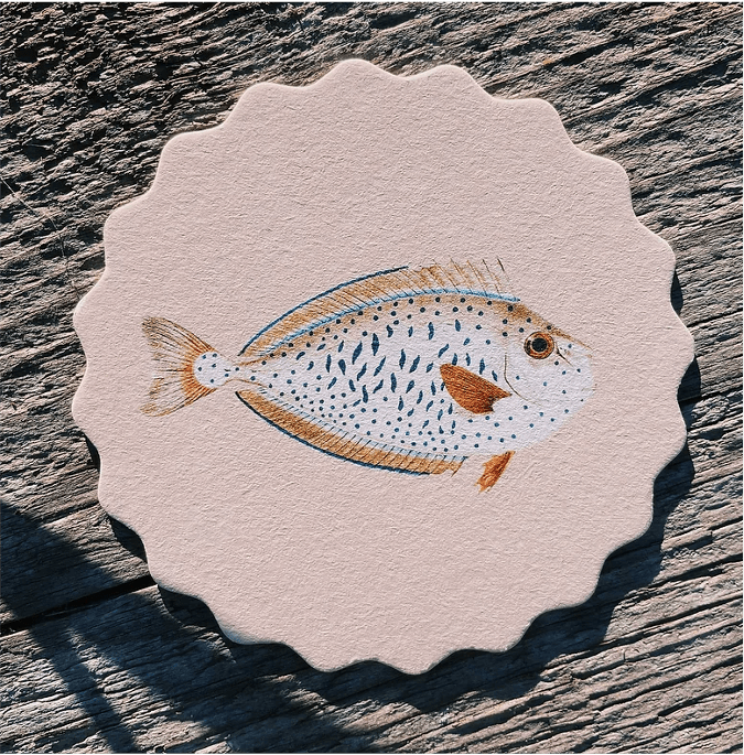 30x40 Untersetzer Coaster Motiv Fische aus hochwertigem Recycling Filz - 10 verschiedene Fischmotive pro Set - doppelseitig bedruckt – Bild 2