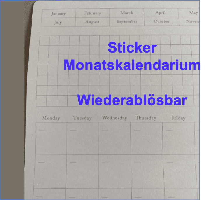 Sticker Monatskalendarium 11,5 x 16 cm von Stalogy - wiederablösbar - 12 Blatt plus 1 Reserve
